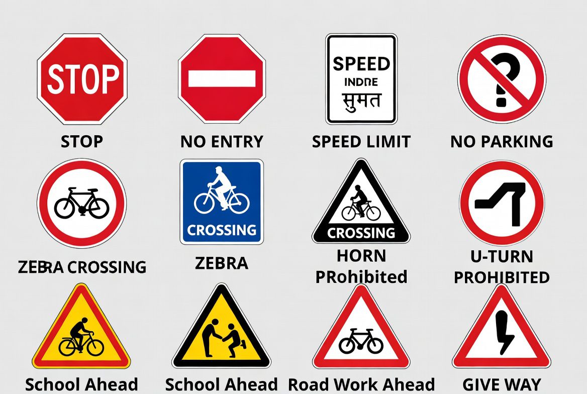 Road Signs with meaning यातायात संकेत - Basic4u.in